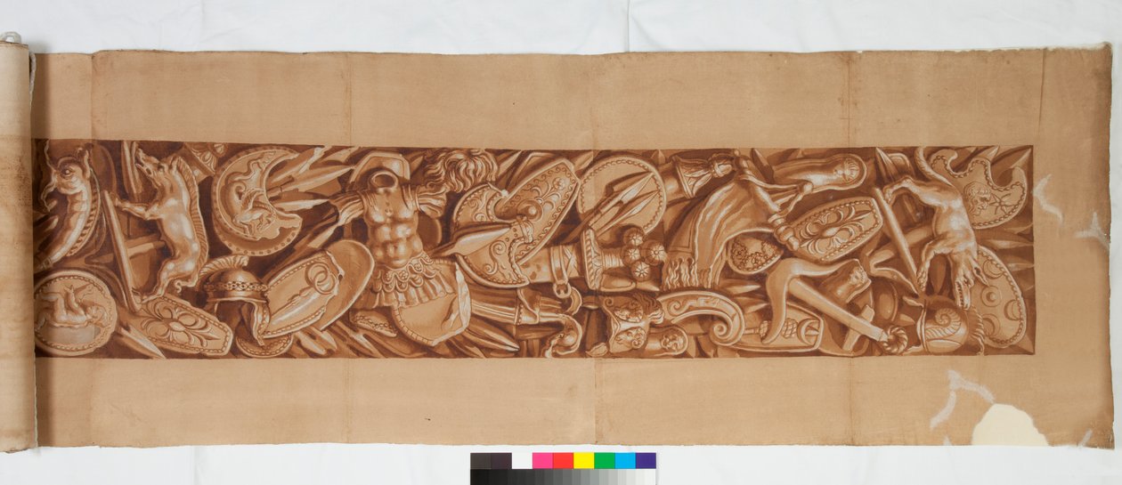 Antikadan Sonra Üç Çizim, c.1750 (siyah tebeşirle soluk işaret üzerine kahverengi astarla yükseltilmiş fırça çizimi) by Italian School