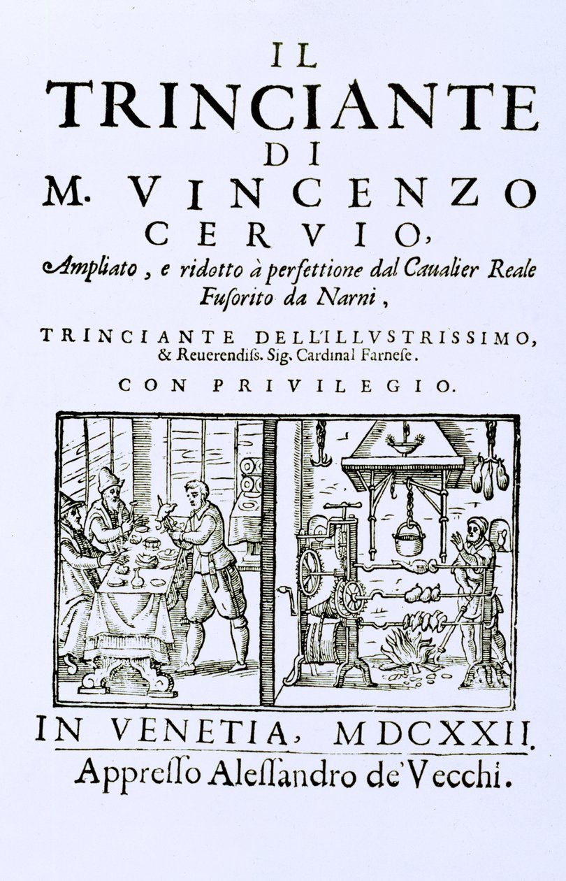 Bir İtalyan yemek kitabının başlık sayfası, pub. Venedik, 1622 by Italian School