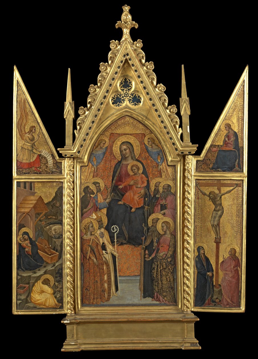 Üç Parçalı - Sekiz Aziz ile Enthroned Bakire ve Çocuk, c.1330-70 (panelde tempera) by Italian School