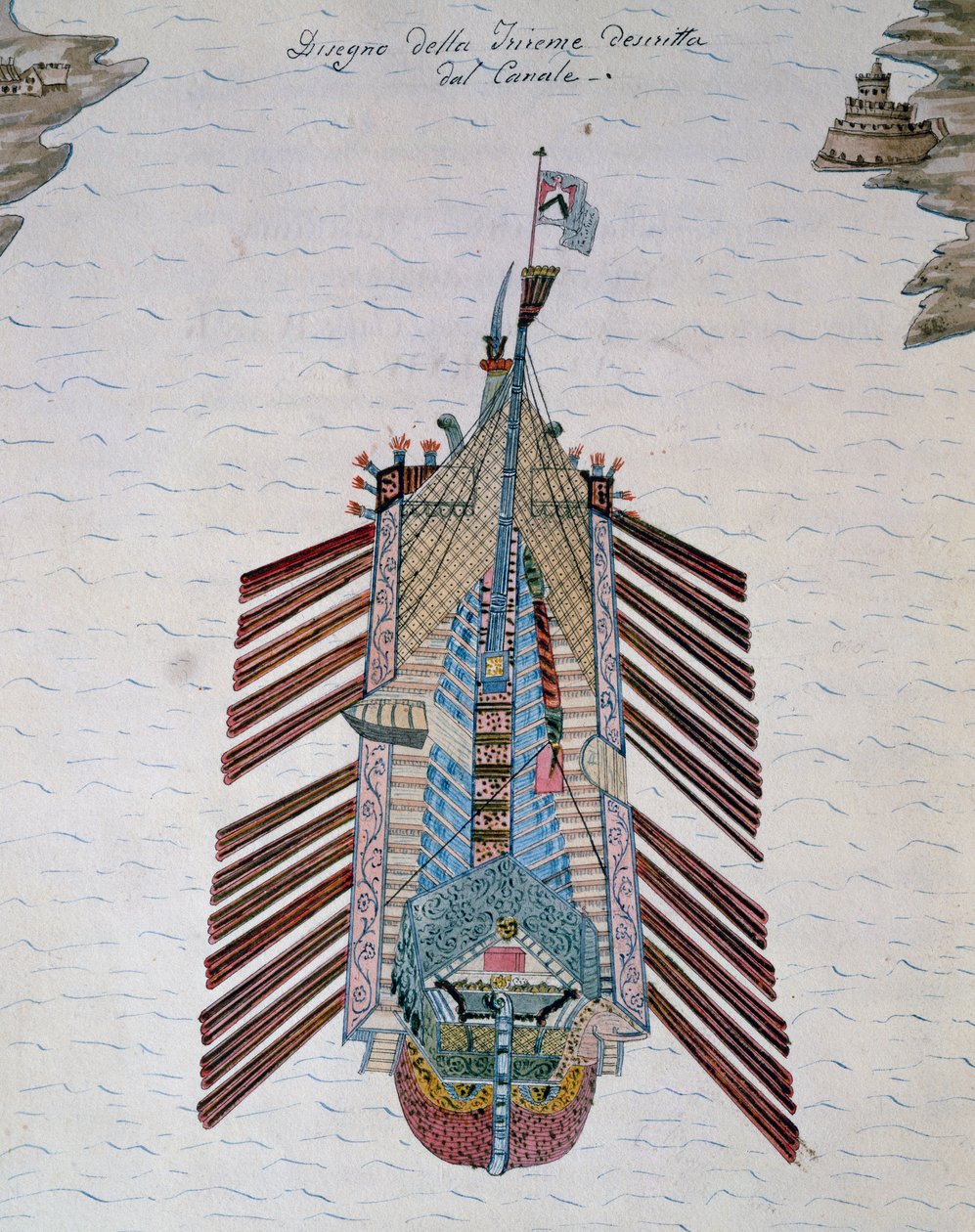 Trireme (üç sıra kürekli gemi), Deniz milisleri üzerine incelemesinden, Cristoforo Kanalı (1510-1562), İtalya by Italian School