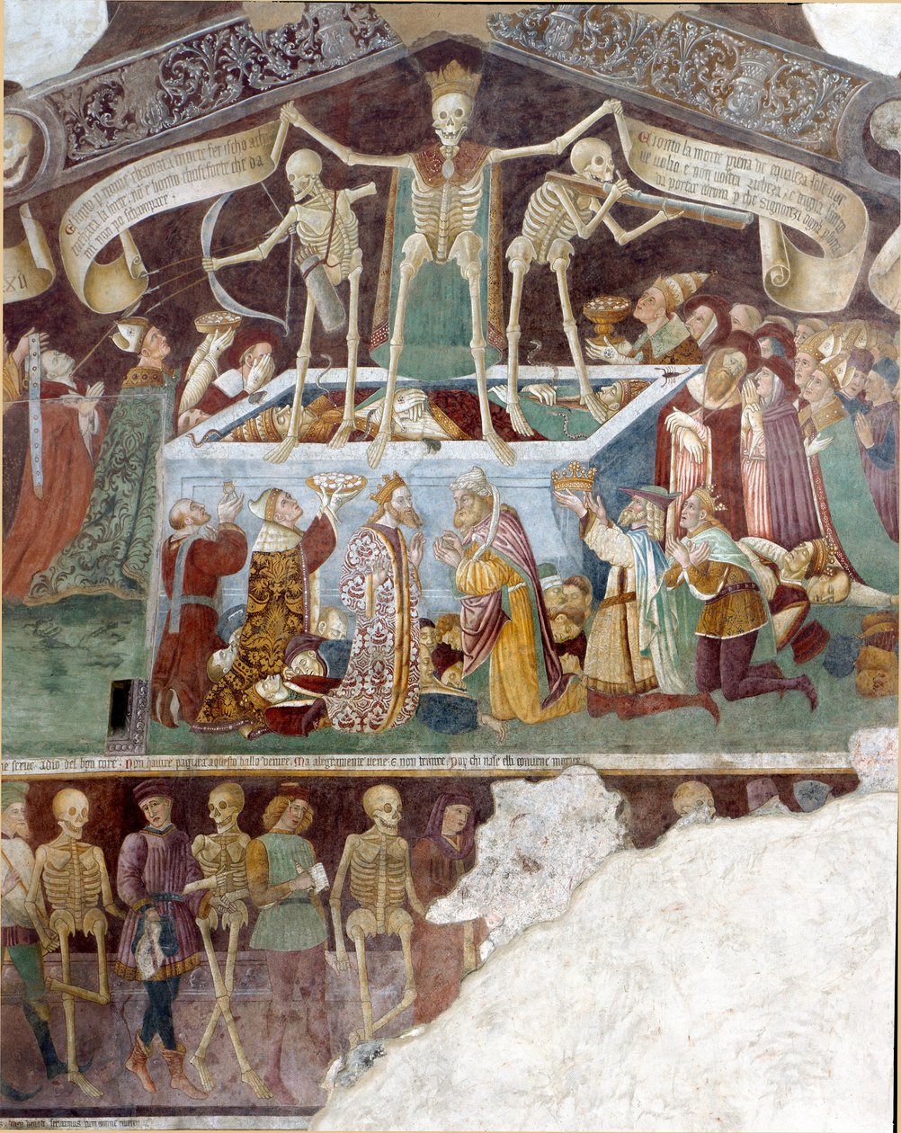 Ölümün Zaferi ve ölümün dansları. Detay (restorasyondan sonra) by Italian School