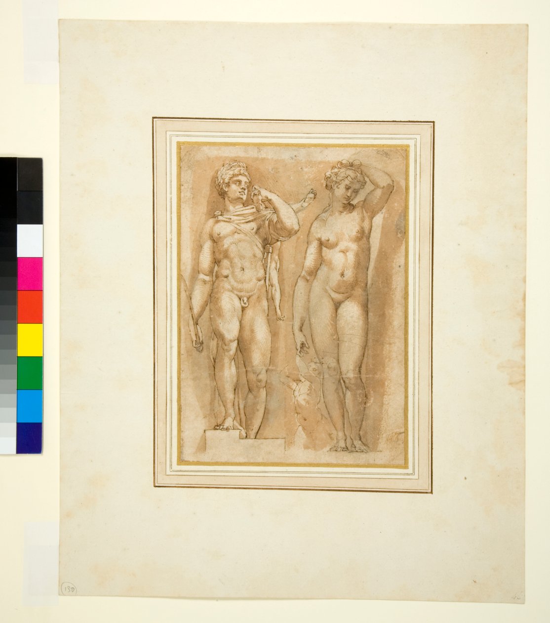 İki Antik Tanrı, c.1600 (kalem ve kahverengi mürekkep ve kahverengi yıkama) by Italian School