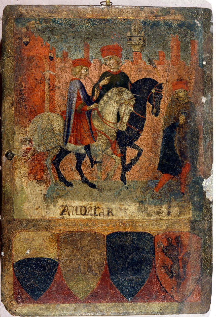 İki vergi müfettişi. Biccherna (Siena şehrinin muhasebe kaydının kapağı). Ulusal Arşiv - Museo delle Tavolette de Bicherna, Siena. 14. yüzyılın sonu - 15. yüzyılın başı. by Italian School