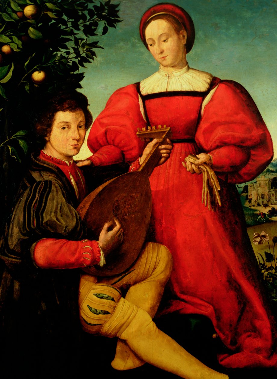 Venedikli Leydi ve Ud Oyuncusu by Italian School