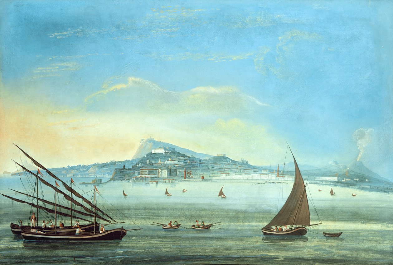 Napoli görünümü (panelde guaj boya) (ayrıca bkz. 207963, 207965, 207966) by Italian School