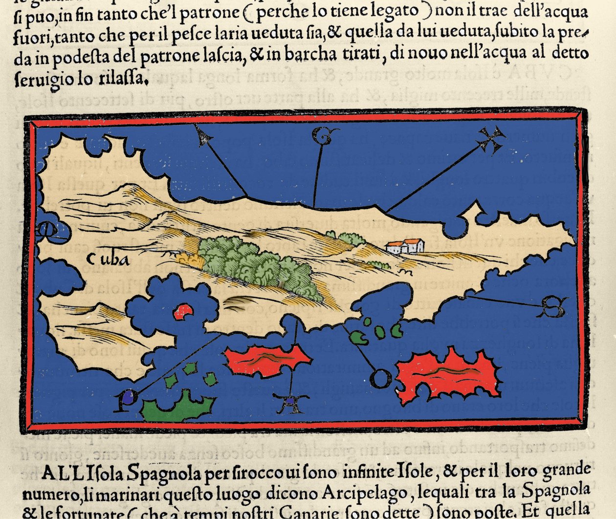 Küba adasının görünümü. Benedetto Bordone tarafından Isolario (adaların haritası). Venedik 1547 by Italian School