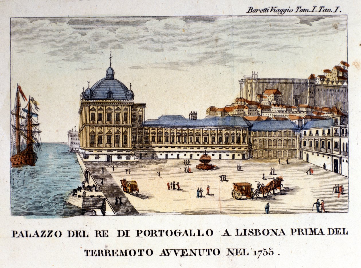 1755 depreminden önce Lizbon'daki kraliyet sarayının görünümü. by Italian School