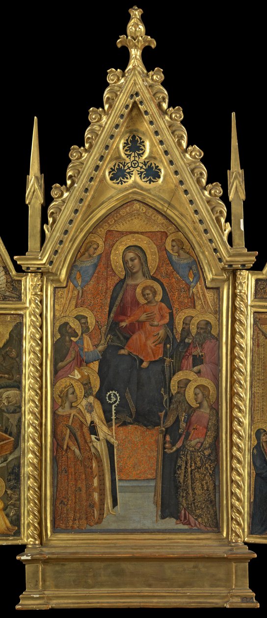 Sekiz Aziz ile Enthroned Bakire ve Çocuk (orta panel), c.1330-70 (panelde mizaç) by Italian School