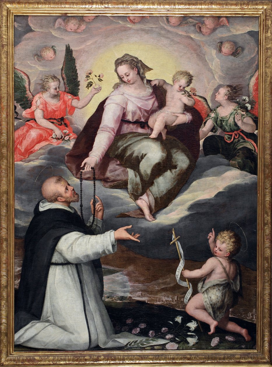 Bakire, 1650 Milan, Santa Maria delle Grazie Bazilikası civarında St Dominic Anonim tablosuna tespih veriyor by Italian School