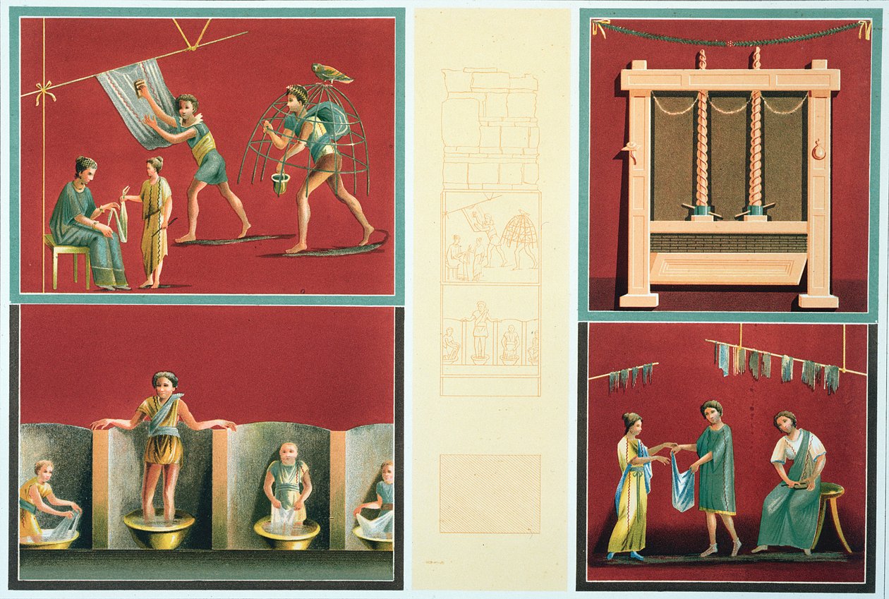 Çamaşır yıkama ve kurutma, bir Pompei freskinden kopya by Italian School