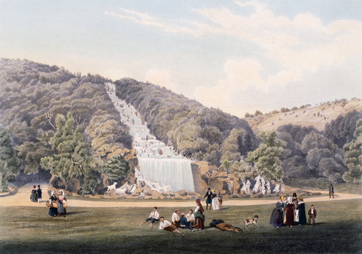 Caserta, İtalya Kraliyet Sarayı parkında şelale by Italian School