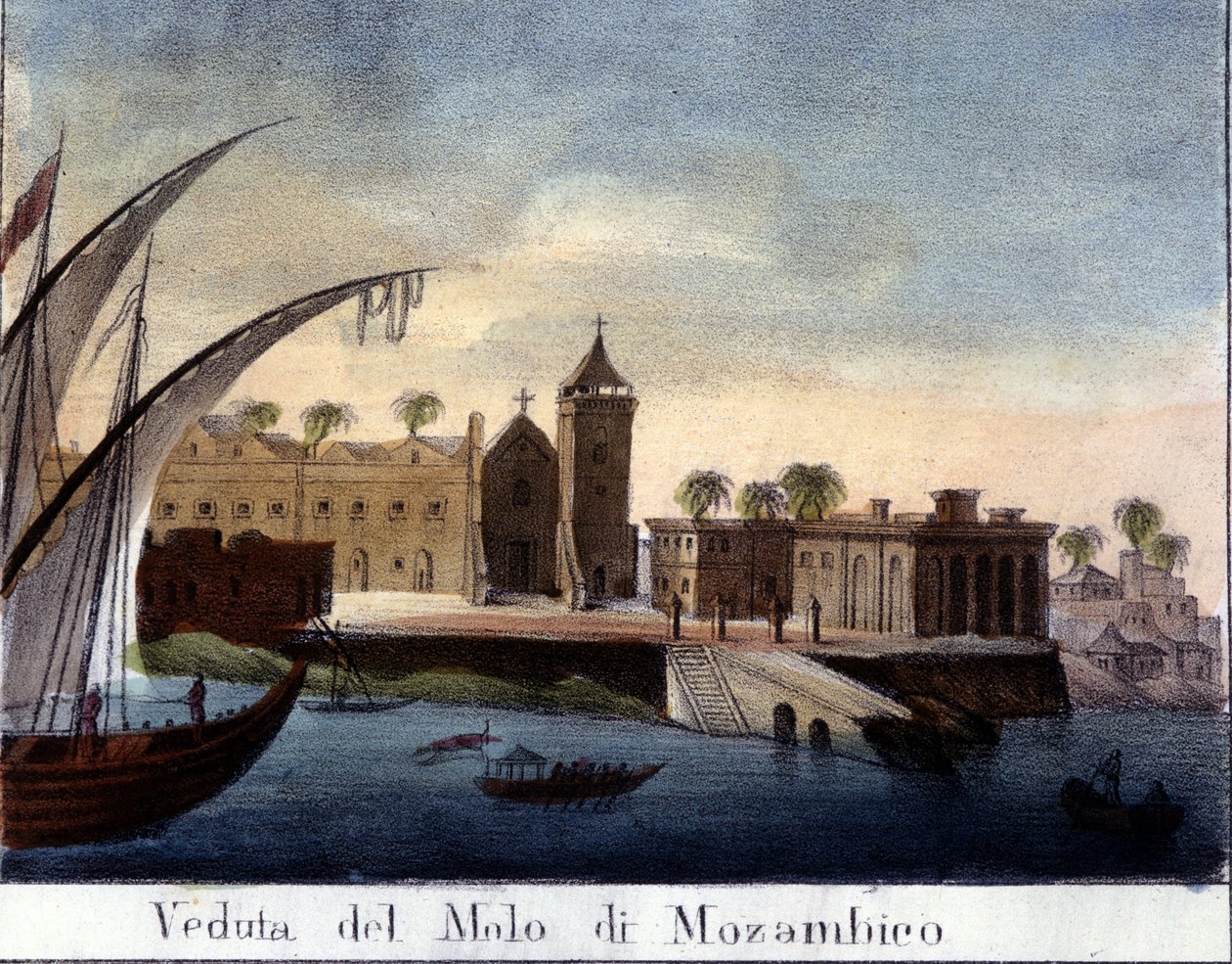 Eski Portekiz eyaleti Mozambik'teki iskele. by Italian School