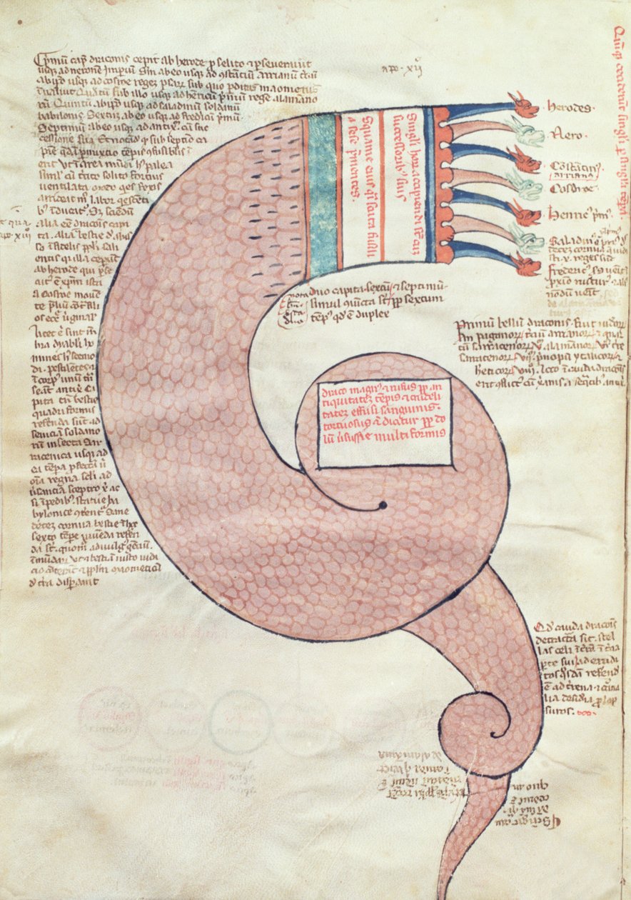 ms.ASPi, CM 15, c.3v Kıyamet ejderhalı metin sayfası, Liber Figurarum e le Proemisssiones Gioachimitiche, Joachim of Flora