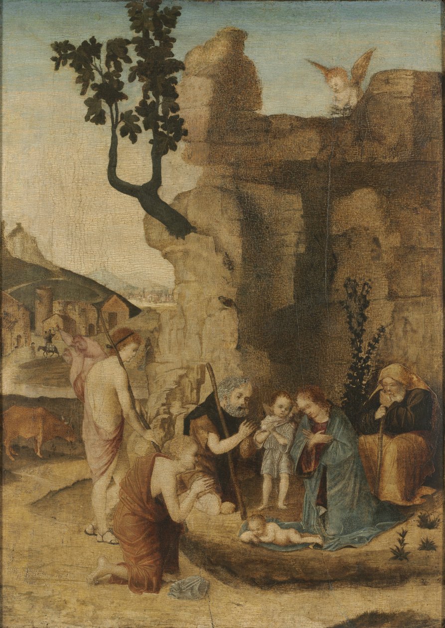 Çobanların Hayranlığı, c. 1500 (ahşap üzerine yağlıboya) by Italian School