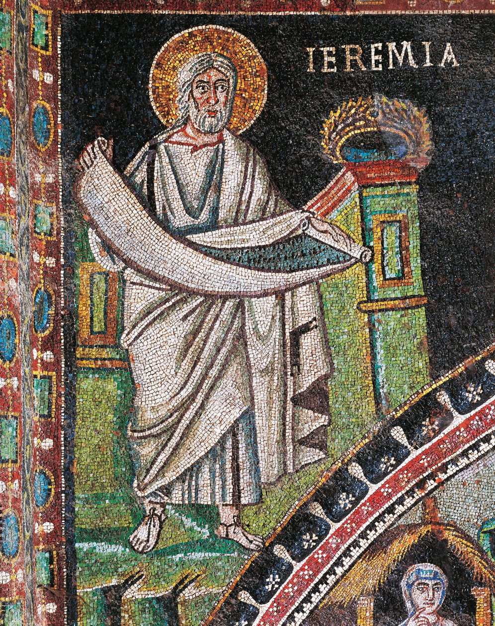 Yeremya Peygamber, mozaik, lunetin solu, papaz evinin kuzey duvarı, San Vitale Bazilikası (UNESCO Dünya Mirası Listesi) by Italian School