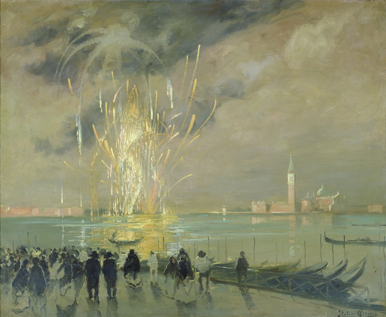 Lagün üzerinde havai fişekler, c.1914 by Italico Brass
