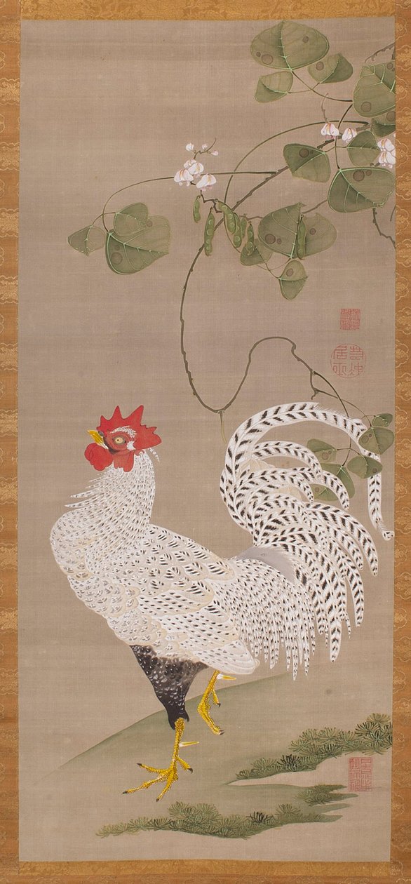 Asılı Parşömen (beyaz horoz) by Ito Jakuchu