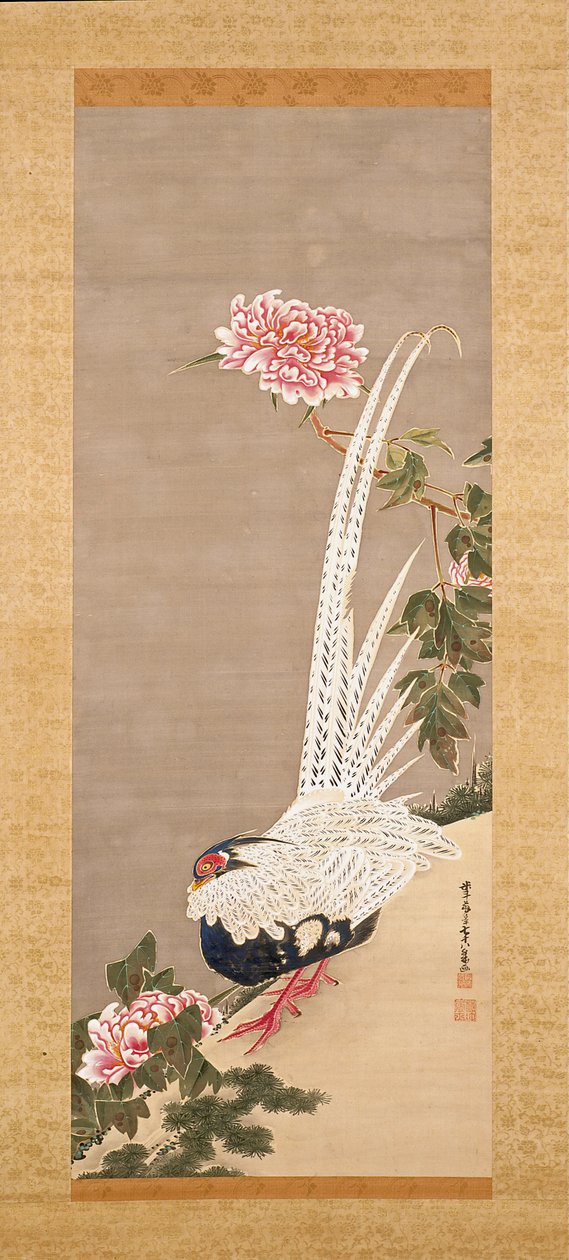 Gümüş Sülün ve Şakayık (ipek üzerine mürekkep ve renk) by Ito Jakuchu