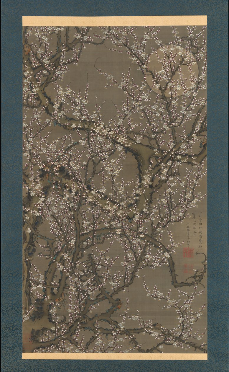 Beyaz Erik Çiçekleri ve Ay, 1755. by Ito Jakuchu