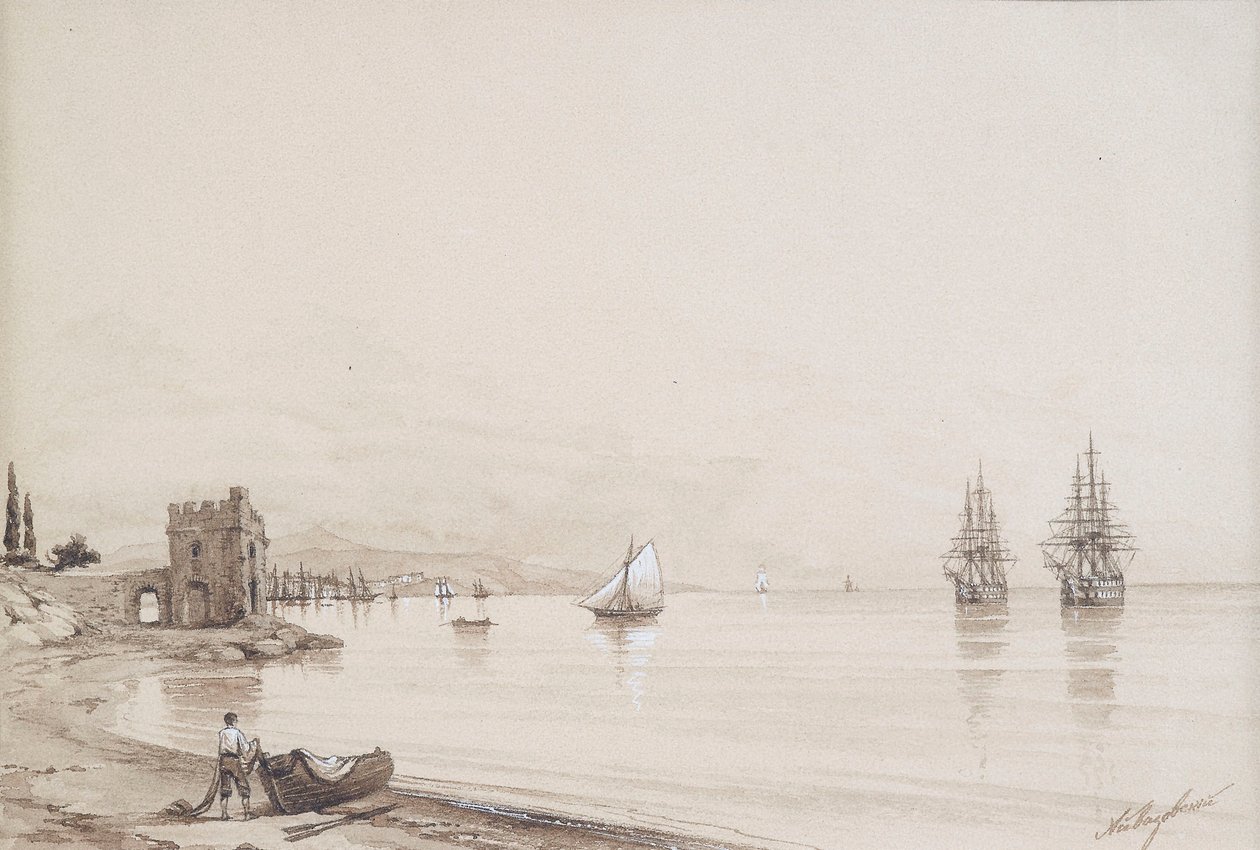 Çok sayıda yelkenli geminin bulunduğu bir körfeze bakın (Feodosia?) by Ivan Konstantinovich Aivazovsky