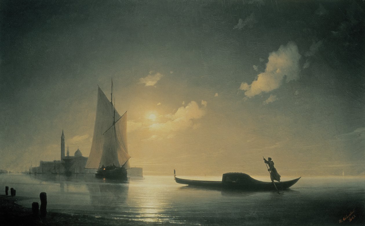 Gece Denizde Gondolcu, 1843 by Ivan Konstantinovich Aivazovsky