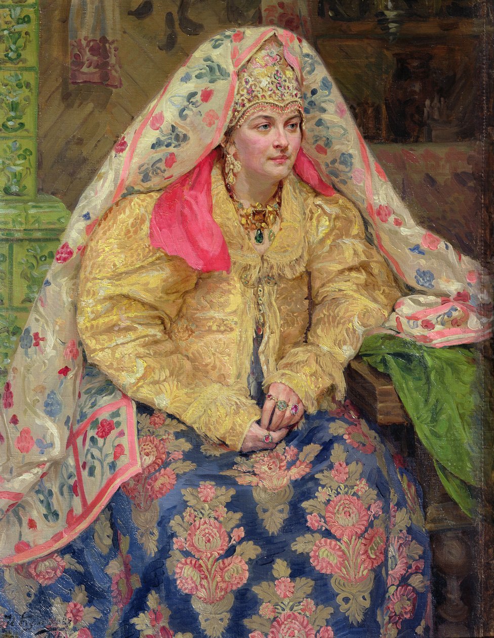 Eski Rus Elbiseli Kadın, 1916 by Ivan Semyonovich Kulikov