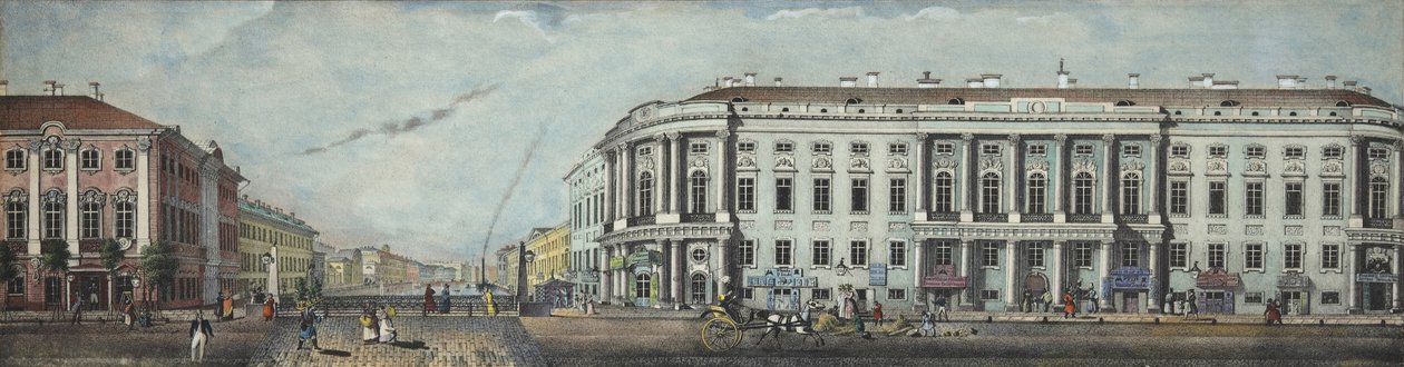 Stroganov Sarayı ile Polis Köprüsü. Nevsky Prospekt panoramasından, 1830 by Ivan Alexeyevich Ivanov