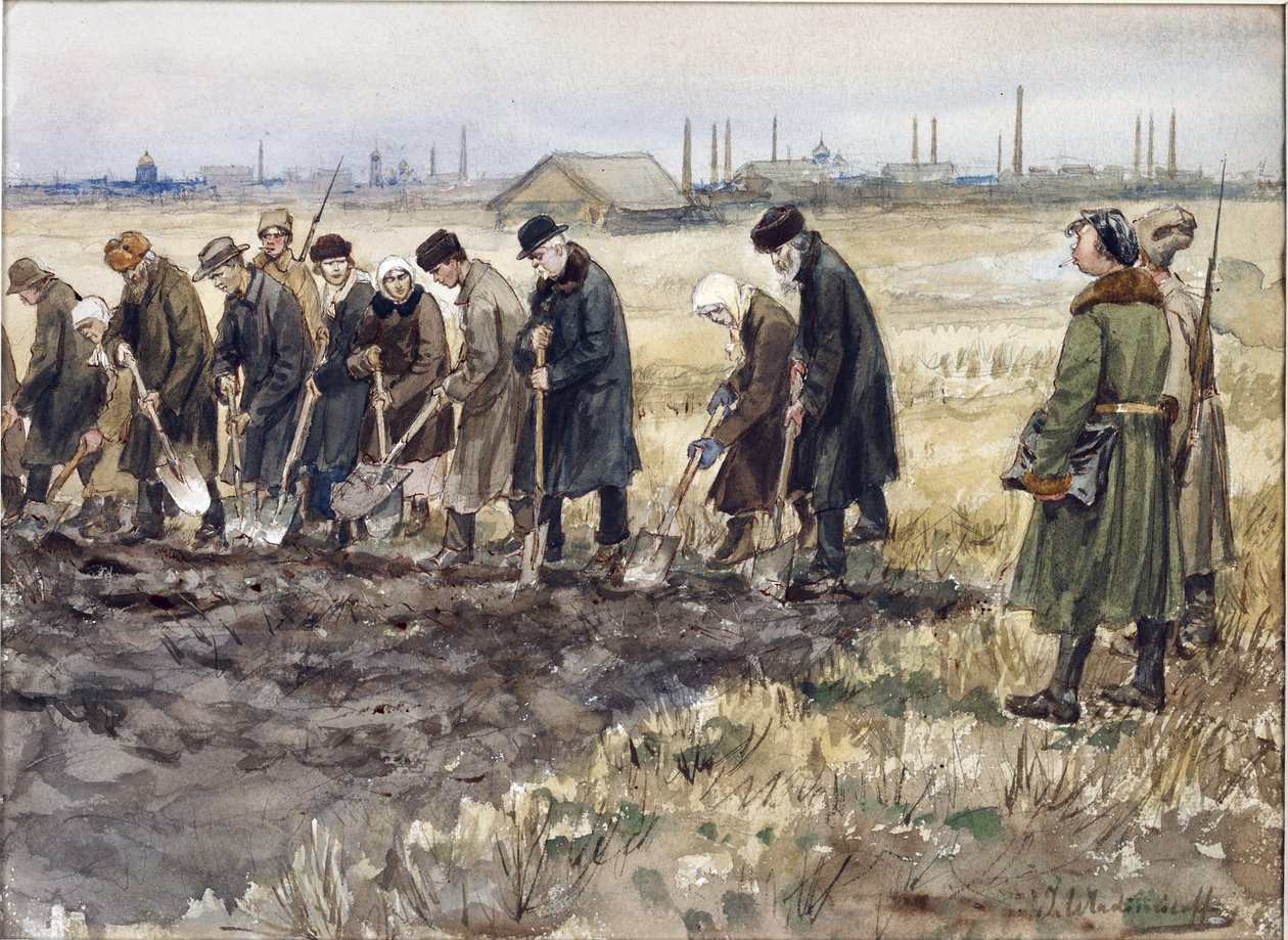 Vladimirov, Ivan Alexeyevich (1869-1947) tarafından devrim yıllarında zengin tüccarlar, soylular ve suçlular için ağır iş. Suluboya, Kağıt Üzerine Guaj by Ivan Alexeyevich Vladimirov