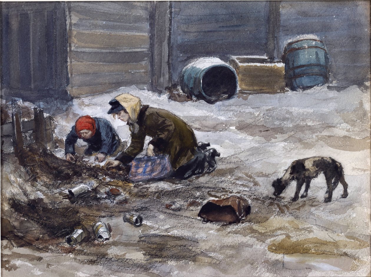Petrograd'da aç yıllar (doğadan çizilmiş), Vladimirov, Ivan Alexeyevich (1869-1947). Suluboya, Kağıt Üzerine Guaj by Ivan Alexeyevich Vladimirov
