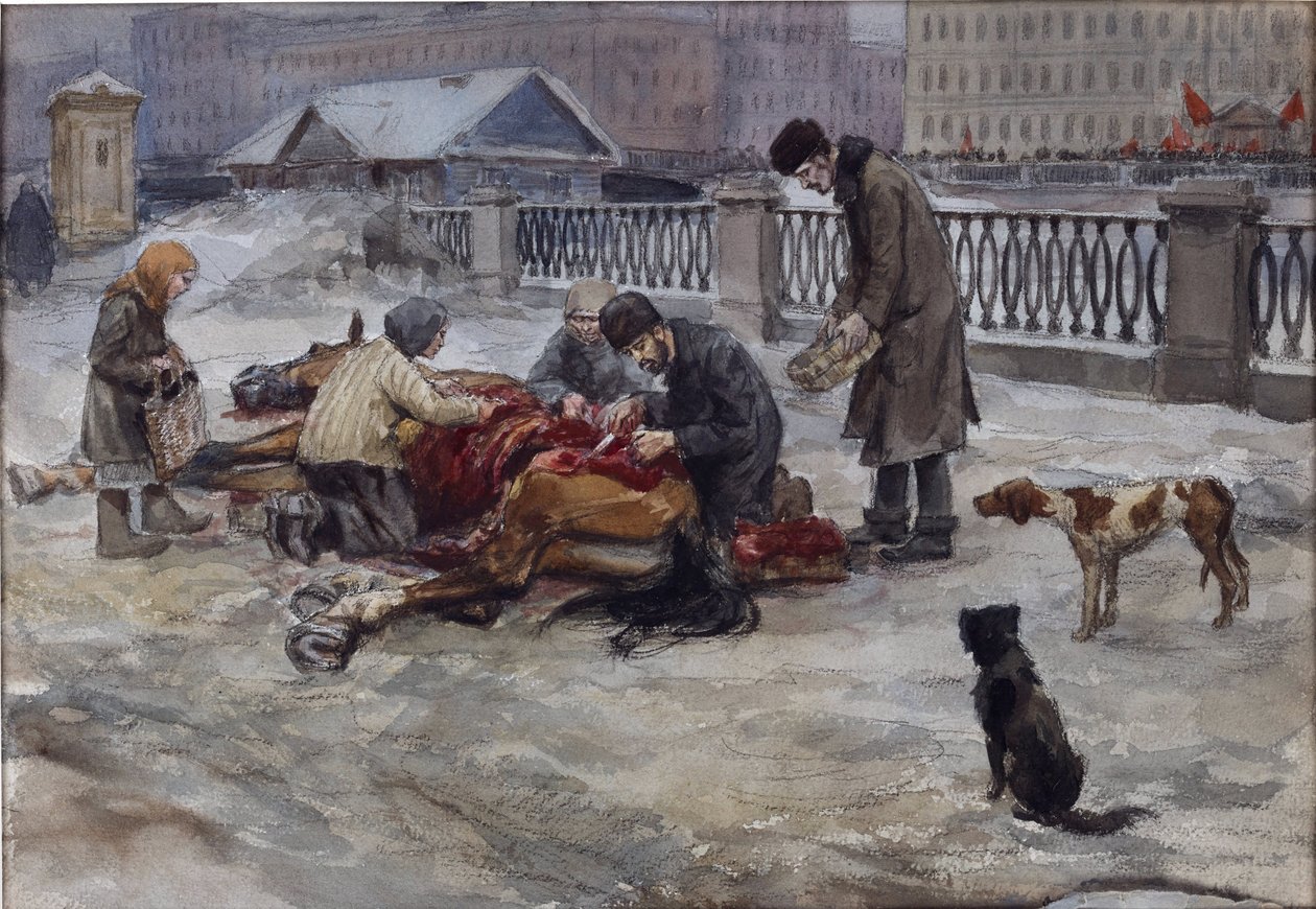 Petrograd'da Vladimirov, Ivan Alexeyevich (1869-1947) tarafından aç yıllar. Suluboya, Kağıt Üzerine Guaj by Ivan Alexeyevich Vladimirov