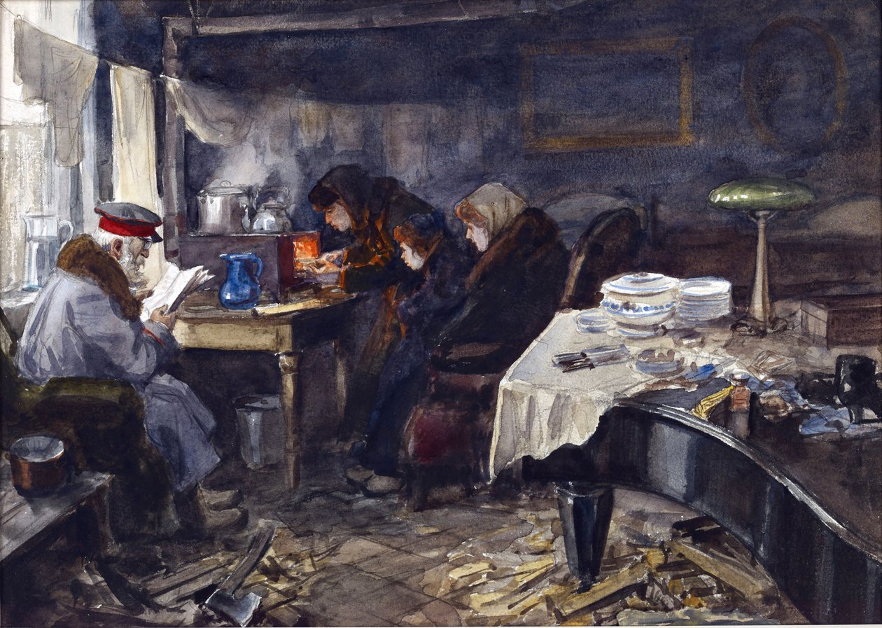 Vladimirov, Ivan Alexeyevich (1869-1947) tarafından devrim sırasında Rus soylularının ve yüksek rütbeli kişilerin sefil hayatı. Suluboya, Kağıt Üzerine Guaj by Ivan Alexeyevich Vladimirov