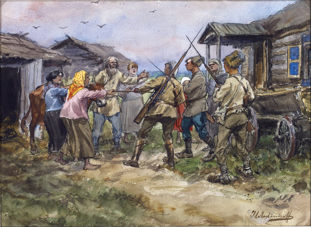 Luga yakınlarındaki bir köyde Kızıl Ordu için sığır talebi by Ivan Alexeyevich Vladimirov