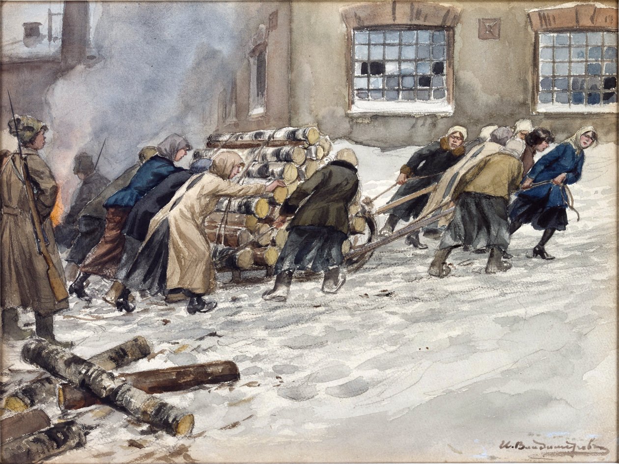 Vladimirov, Ivan Alexeyevich (1869-1947) tarafından yakacak odun talebi. Suluboya, Kağıt Üzerine Guaj by Ivan Alexeyevich Vladimirov