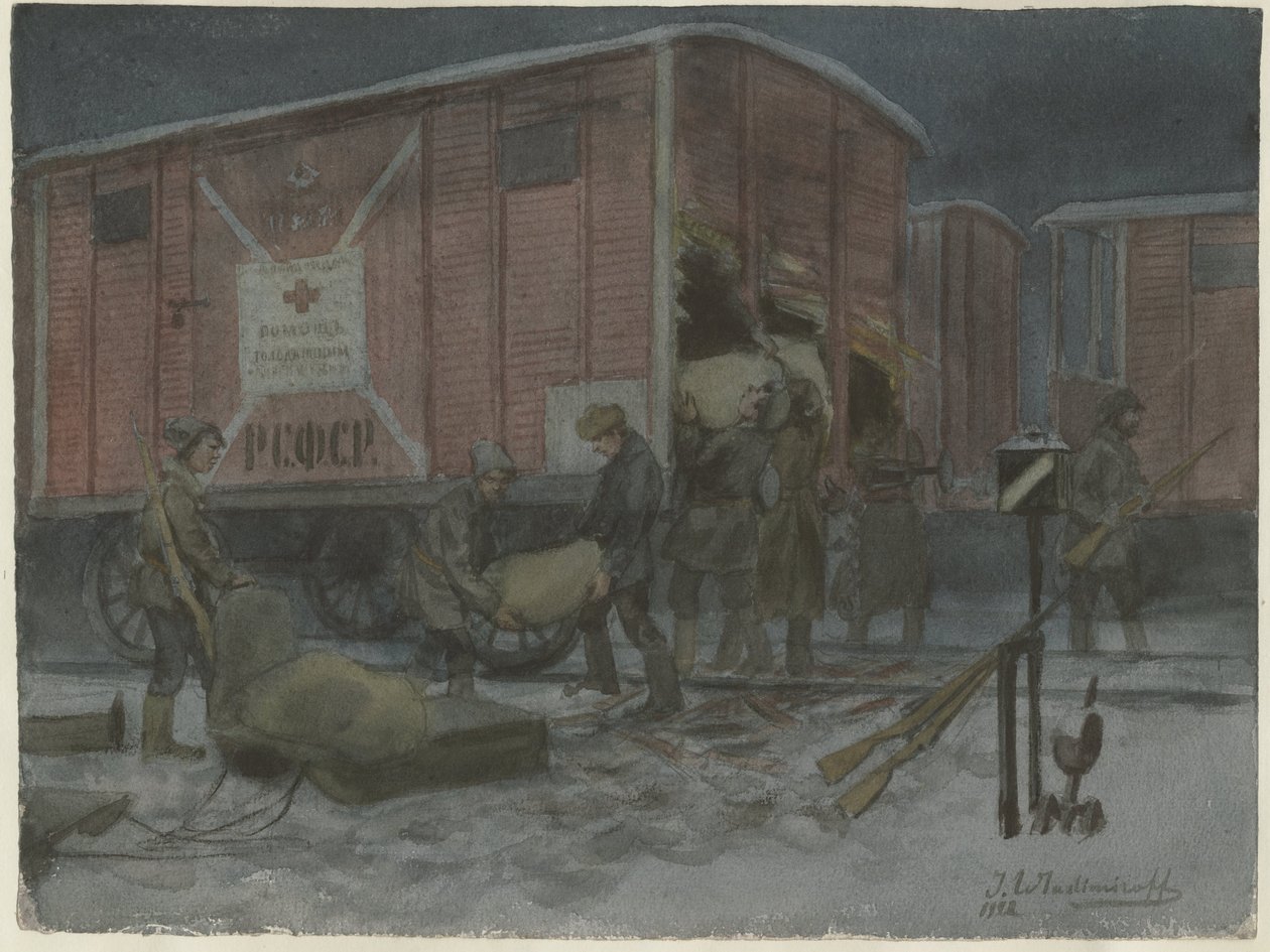 Suluboya serisinden bir tren vagonunu yağmalayan askerler, Rus devrimi, 1922 by Ivan Alexeyevich Vladimirov
