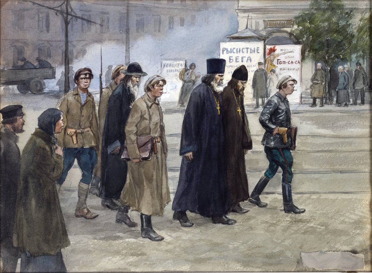 Rahipler Vladimirov, Ivan Alexeyevich (1869-1947) tarafından yargıya teslim edildi. Suluboya, Kağıt Üzerine Guaj by Ivan Alexeyevich Vladimirov