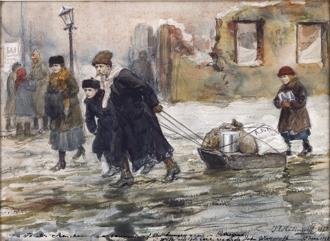 Vladimirov, Ivan Alexeyevich (1869-1947) tarafından bir kızakta yiyecek taşıma. Suluboya, Kağıt Üzerine Guaj by Ivan Alexeyevich Vladimirov