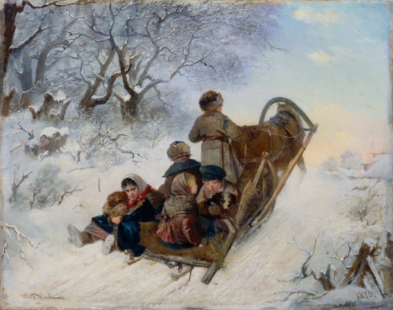 Atlı kızaktaki çocuklar, 1870 by Ivan Andreyevich Pelevin