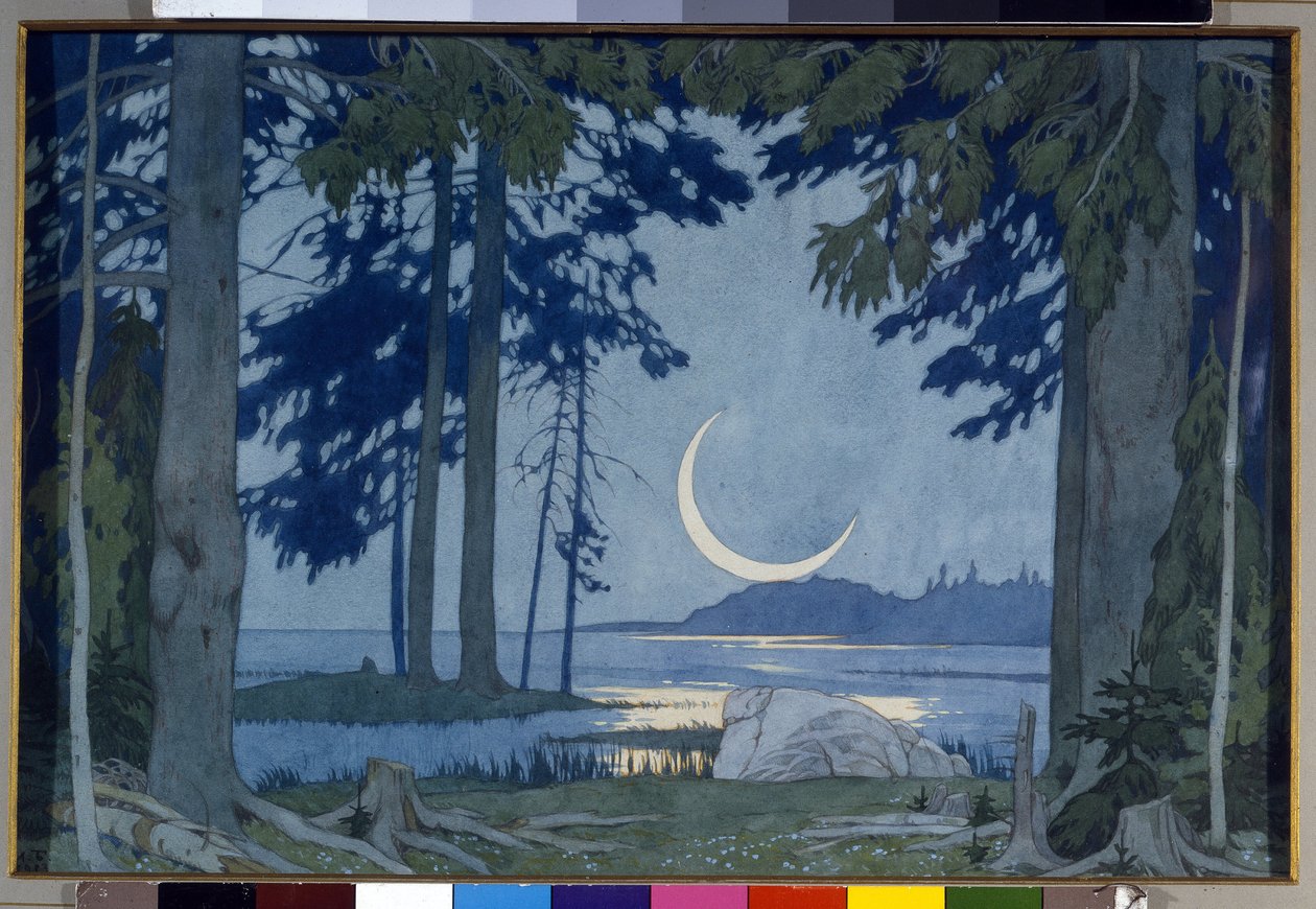 Clair de lune sur le lac Ilmen. Uzun opera Sadko de Nicolas (Nikolai) için dekor Rimski Korsakov (Rimski-Korsakov) (1844-1908) (İlmen Gölü
