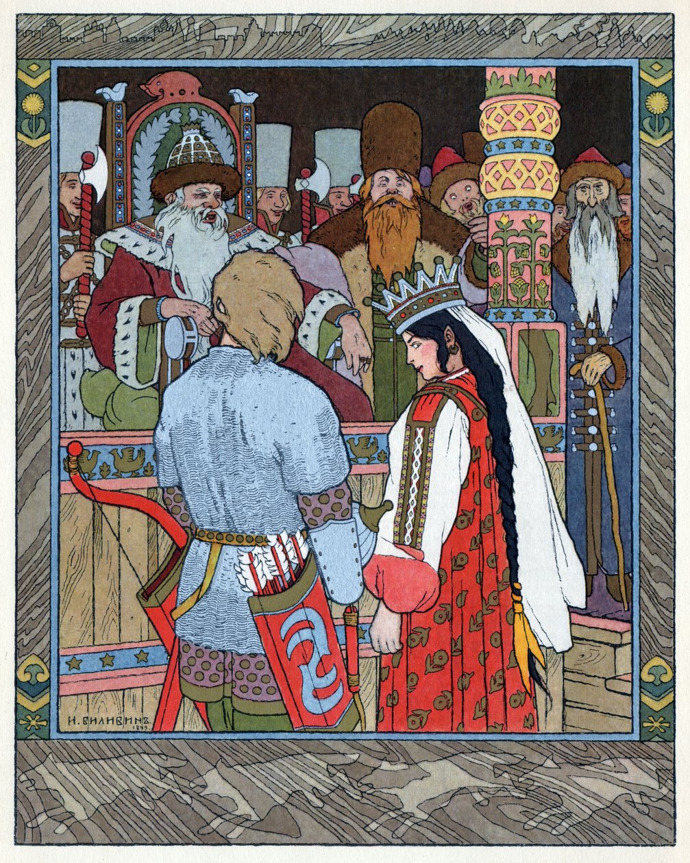 Tsarevitch Ivan, Ateş Kuşu ve Boz Kurt, 1899 dolayları (litografi) by Ivan Yakovlevich Bilibin