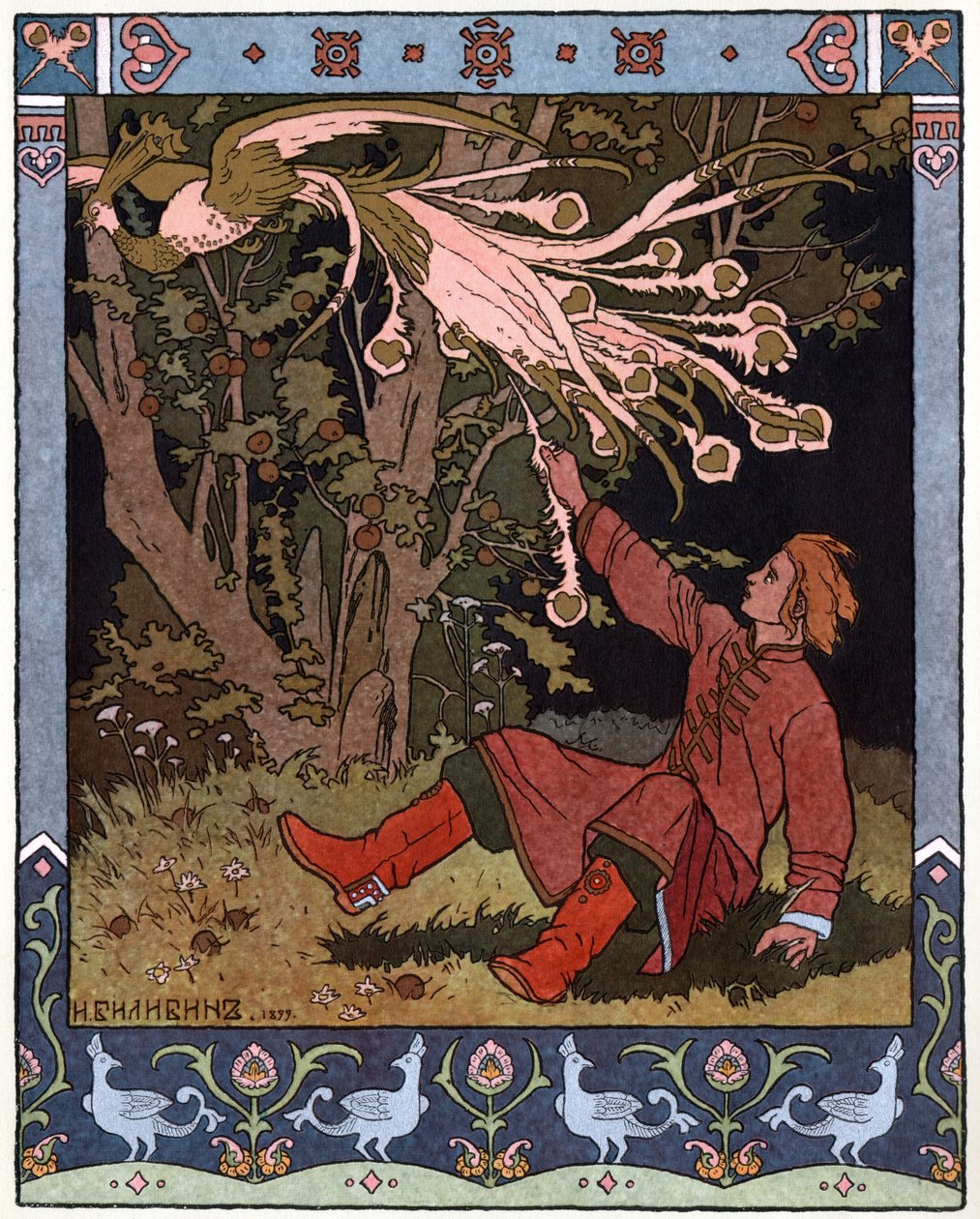 Tsarevitch Ivan, Ateş Kuşu ve Boz Kurt, 1899 dolayları (litografi) by Ivan Yakovlevich Bilibin