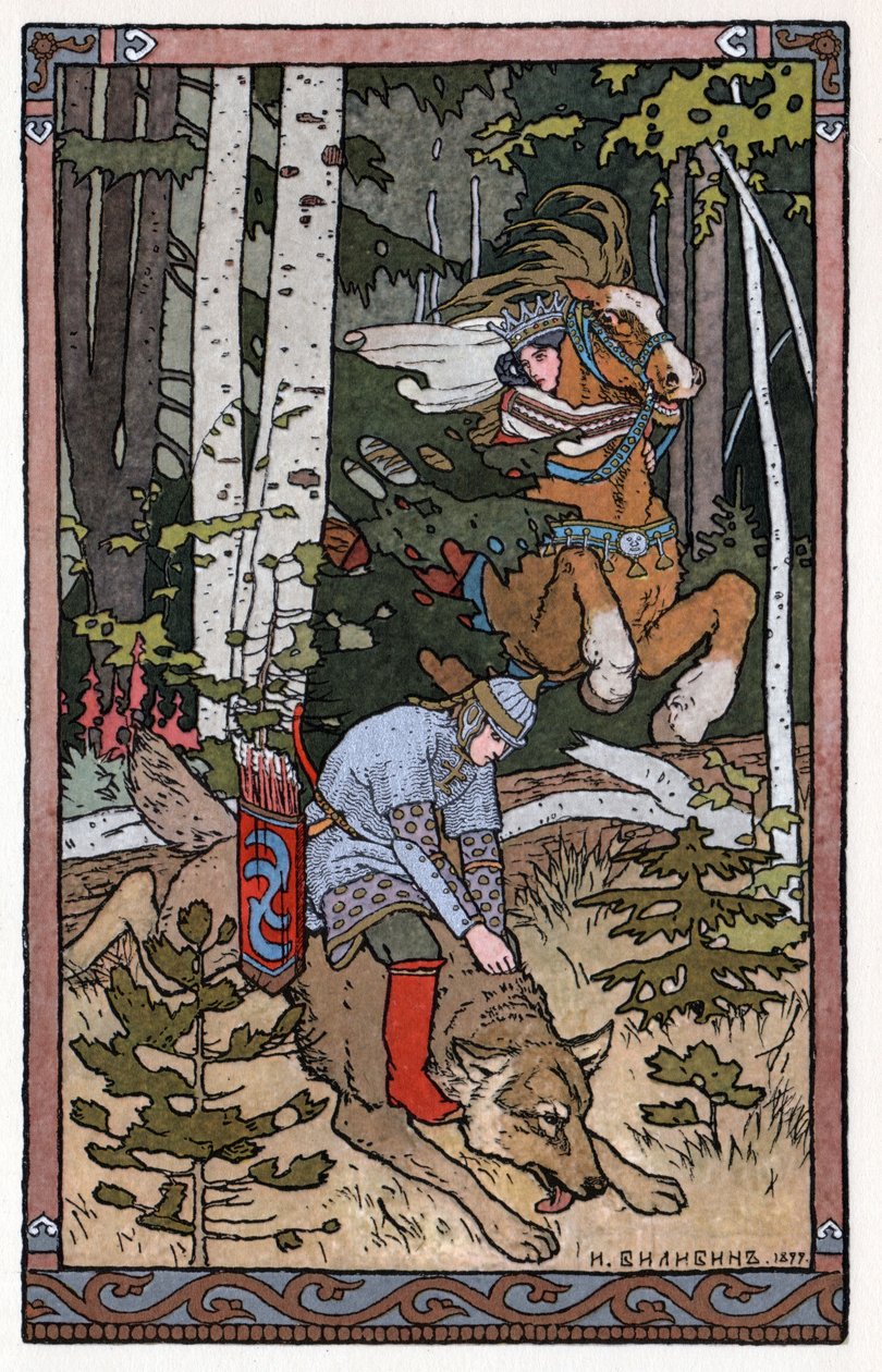 Tsarevitch Ivan, Ateş Kuşu ve Boz Kurt, 1899 dolayları (litografi) by Ivan Yakovlevich Bilibin