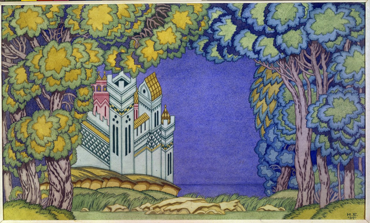 "Te Tale of: Tsar Sultan" için Opera Dekoru, Ada Buan B. Nicholas (Nikolai) Rimsky Kroskov (Rimsky-Kroskov) (1844-1908) by Ivan Yakovlevich Bilibin