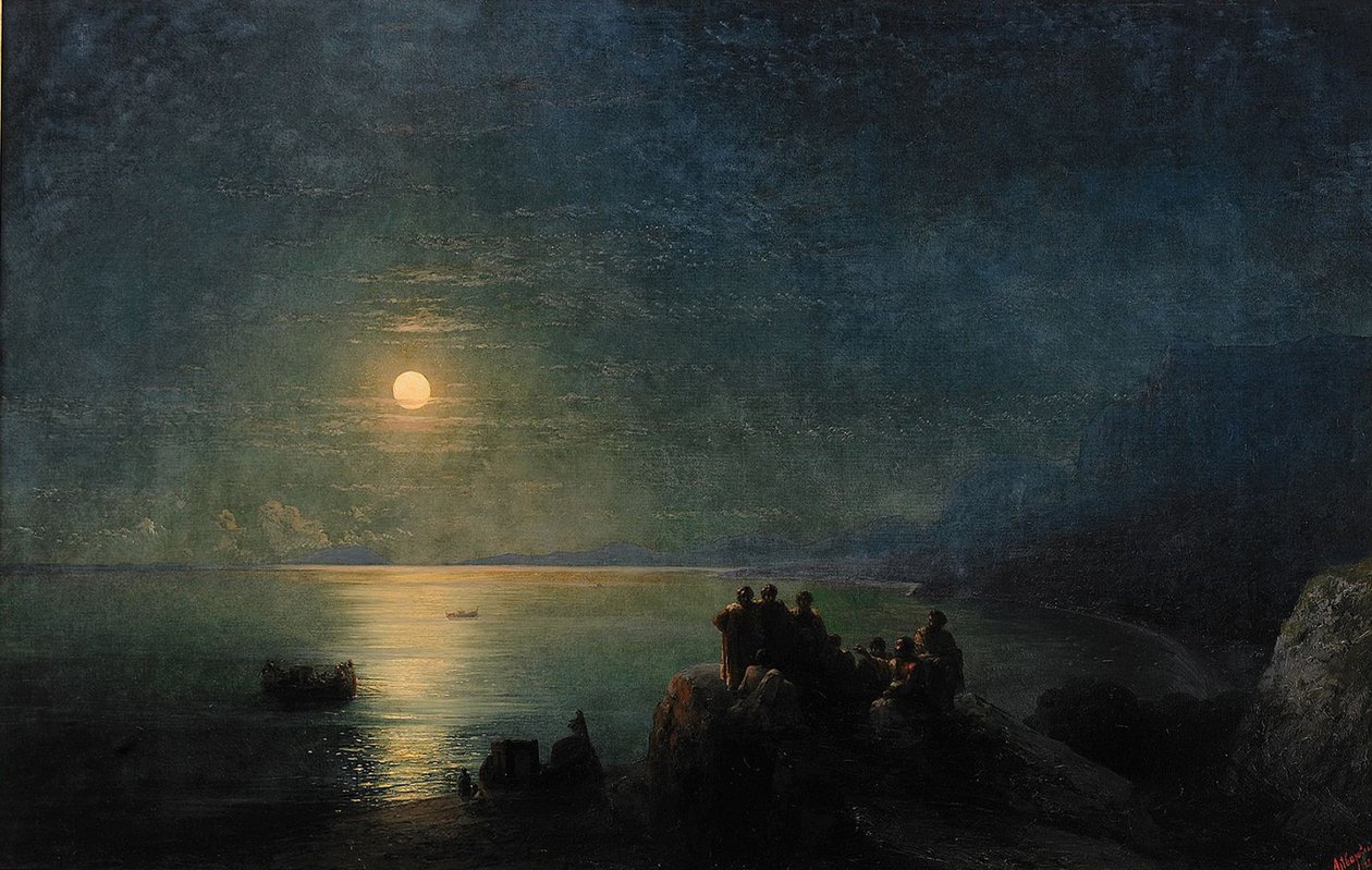 Ay ışığında su kenarındaki antik Yunan şairleri, 1886 by Ivan Konstantinovich Aivazovsky