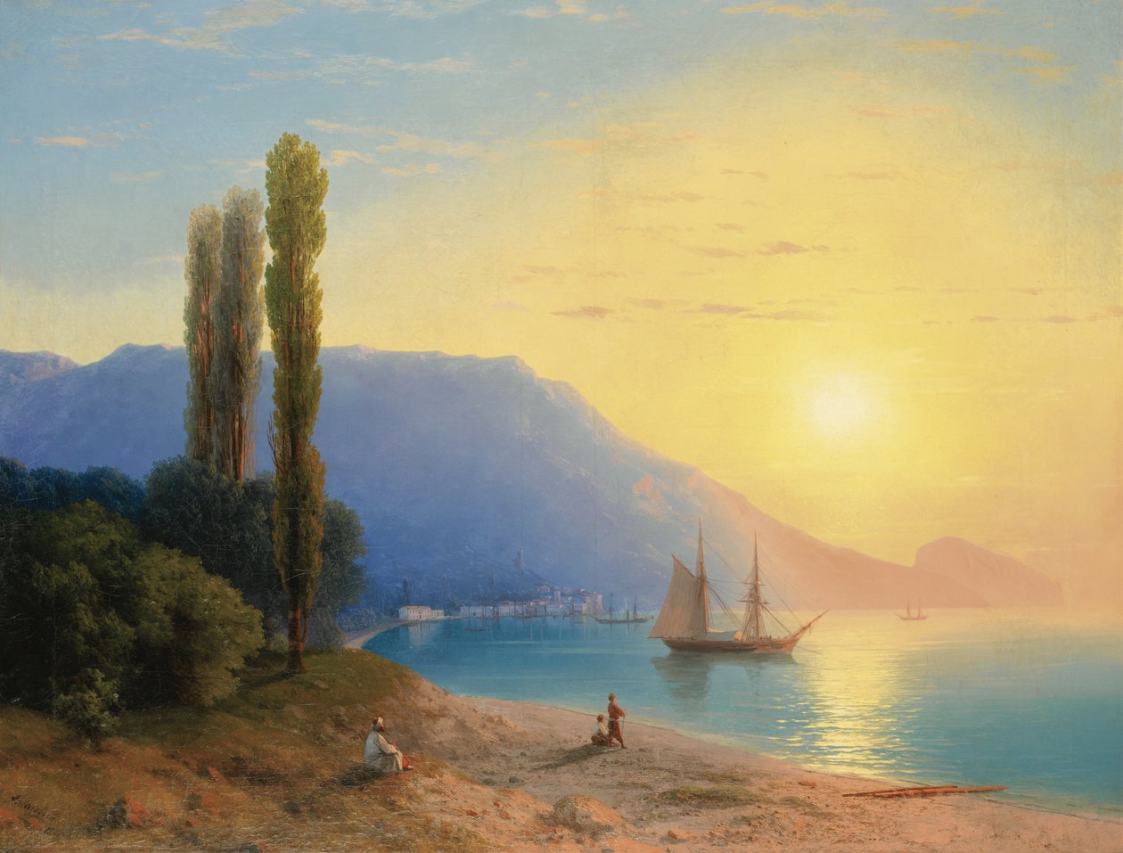 ""Kırım'da Yalta Üzerinde Gün Batımı" (Yalta Üzerinde Gün Batımı) Tablo Ivan Constantinovich Aivazowski (Aivazovsky 1817-1900) 1861 - Tuval üzerine yağlı boya Dim 67x89 cm Özel Koleksiyon by Ivan Konstantinovich Aivazovsky