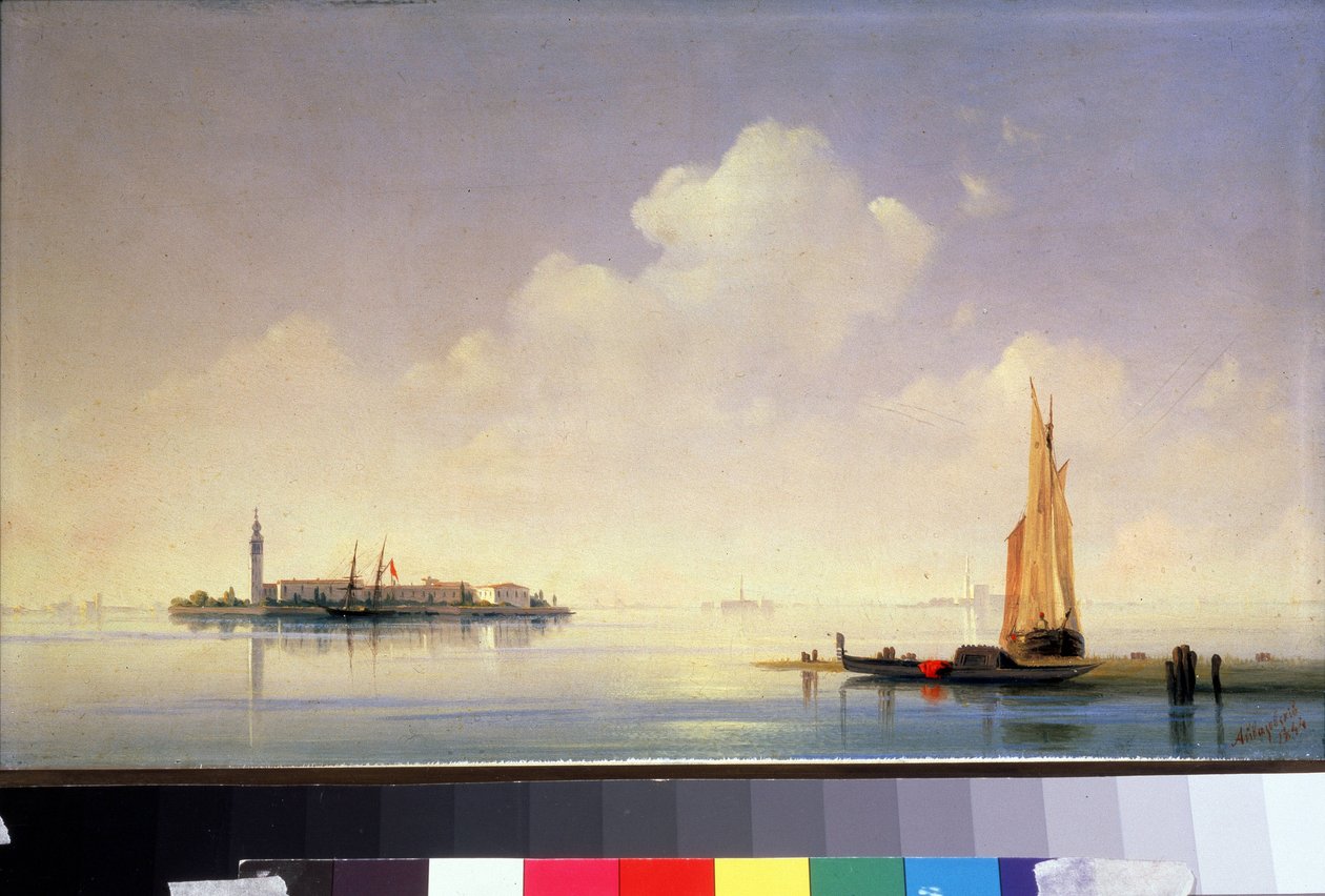 Venedik lagünü, San Giorgio Maggiore adasının görünümü (Saint-Georges-Majeur, Saint Georges Majeur) (Venedik lagünü, San Giorgio Maggiore manzarası). Ivan Konstantinovich Aivazovsky