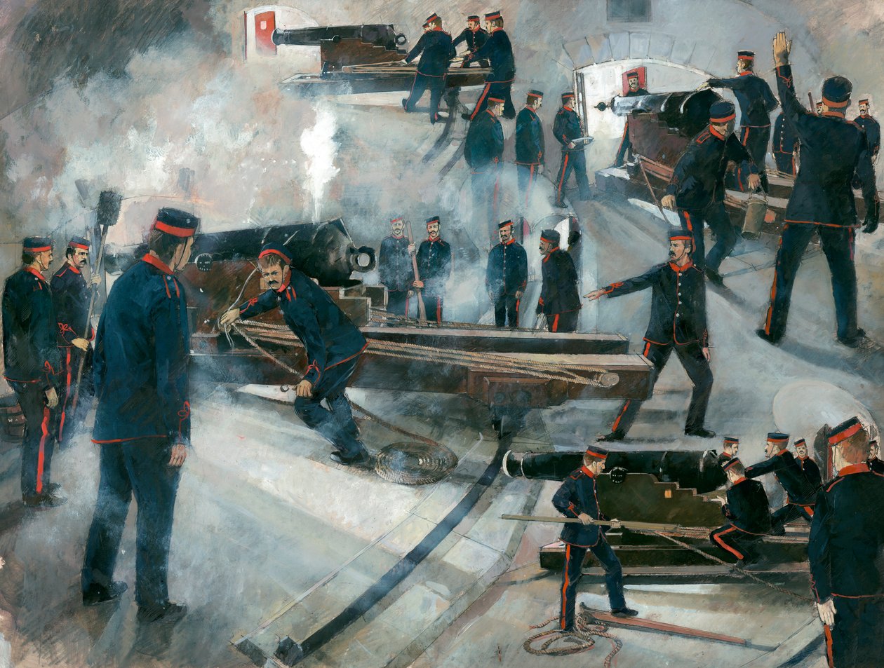 Silah mürettebatı, Dartmouth Point Battery casemates, Dartmouth Kalesi, 19. yüzyılın sonları, 1990