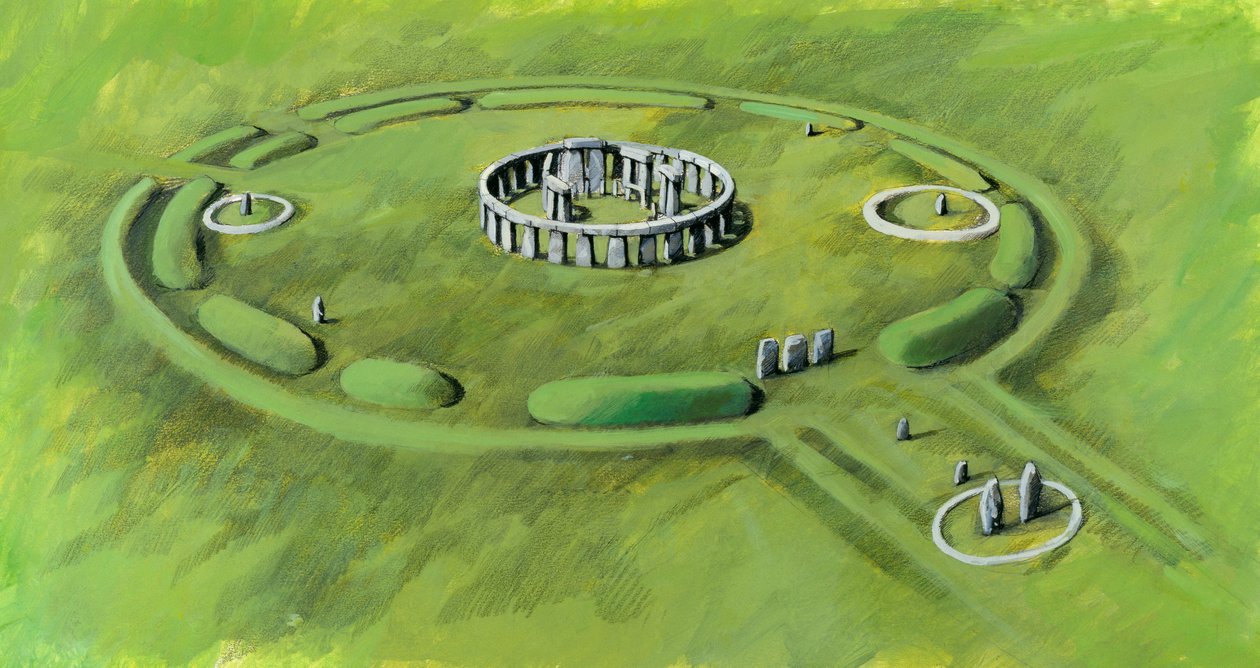 Stonehenge: Üçüncü aşamanın zirvesinde Sarsen Çemberi ve tören caddesinin inşası by Ivan Lapper