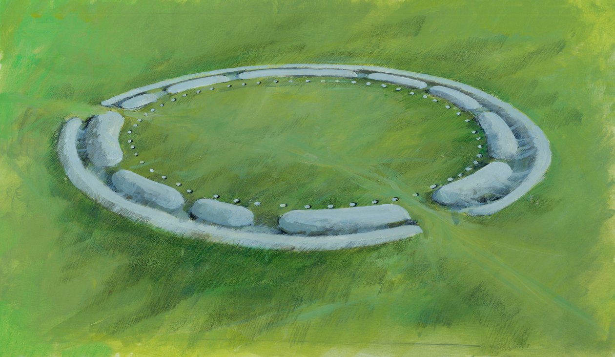 Stonehenge: Aubrey Deliklerini çevreleyen hendek, set ve karşı setten oluşan ilk aşama by Ivan Lapper