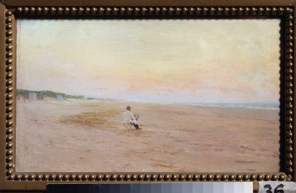 Kıyıdaki sanatçı - Deniz kıyısındaki sanatçı - Ivan Pavlovich Pokhitonov (1850-1923), ahşap üzerine yağlı boya - Rus sanatı by Ivan Pavlovich Pokhitonov