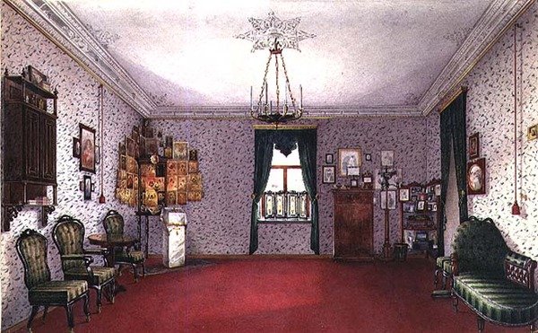 Simge köşeli bir Rus oturma odası (suluboya) by Ivan Petrovich Volski